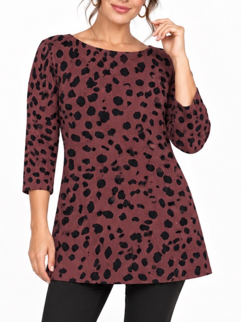 Chico’s Double-Knit Brown Safari Leopard Animal Print Tunic Sweater Size Medium